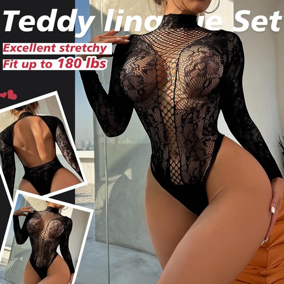 Sexy Lingerie for Women Naughty Fishnet Lingerie Set Bodysuit Outfits Teddy Shee - Picture 3 of 5